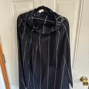 NIC+ZOE Navy Windowpane Belted Tunic with Silver Buckle